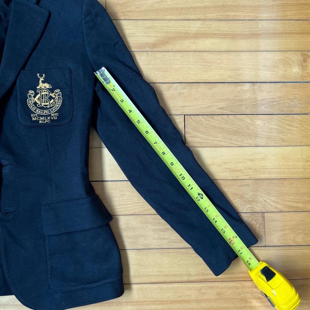 Polo Ralph Lauren Navy Blue Knit Crest Blazer Gold Bullion Embroidery Size 4 - Picture 6 of 12